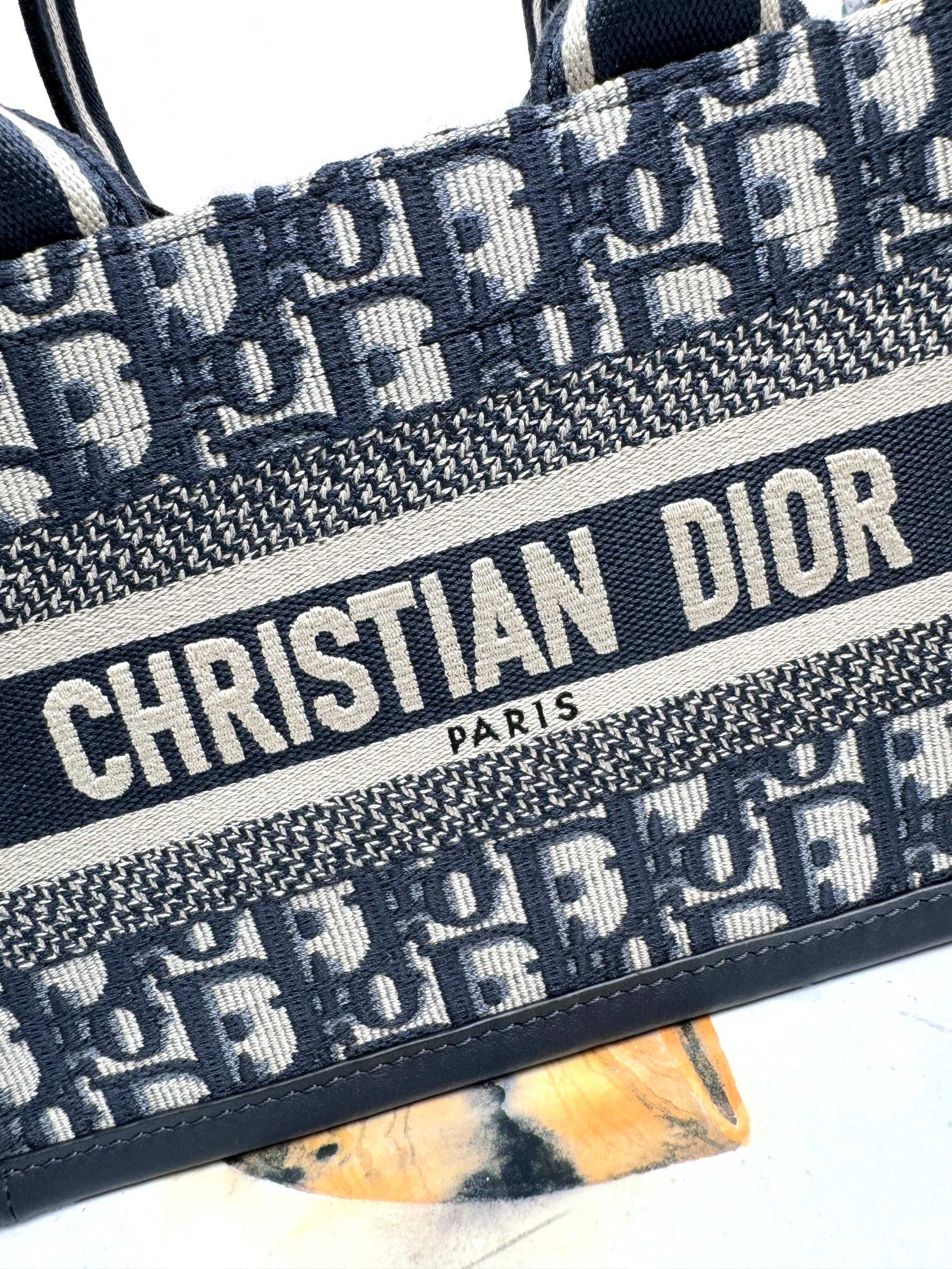 East-West Dior Book Tote with Strap Blue Dior Oblique Embroidery and Calfskin 